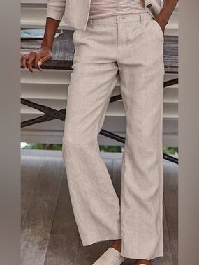 Liz Claiborne Women's Wide-Leg Linen/Cotton Blend Pants in Light Beige Size 14.